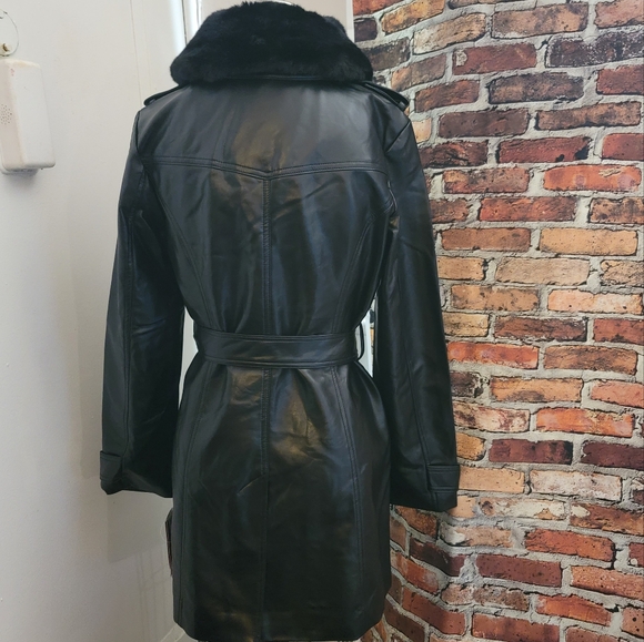 Vince Camuto Womans Black Faux leather Trench Coat Detachable Collar - Picture 2 of 14